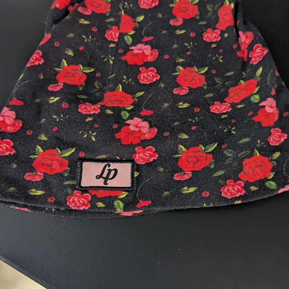 Kids Floral Beanie - Black and Red Lp Cotton Tuque Spring
